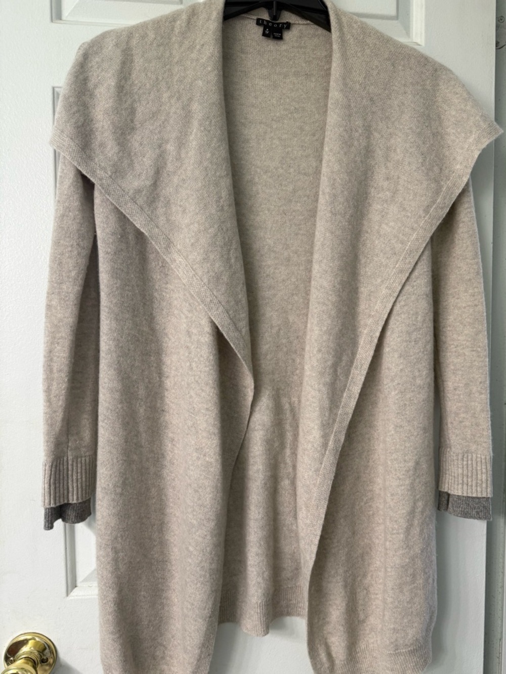 Theory 100% Cashmere Draped Open Front Cardigan Petite Beige Luxury Soft - Picture 5 of 5